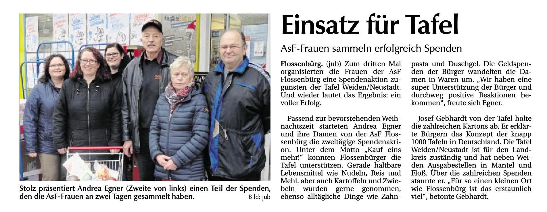 Spendenaktion Weidener Tafel E V